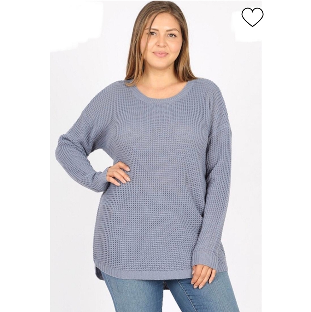 Zenana premium Round-neck Waffle sweater size:L